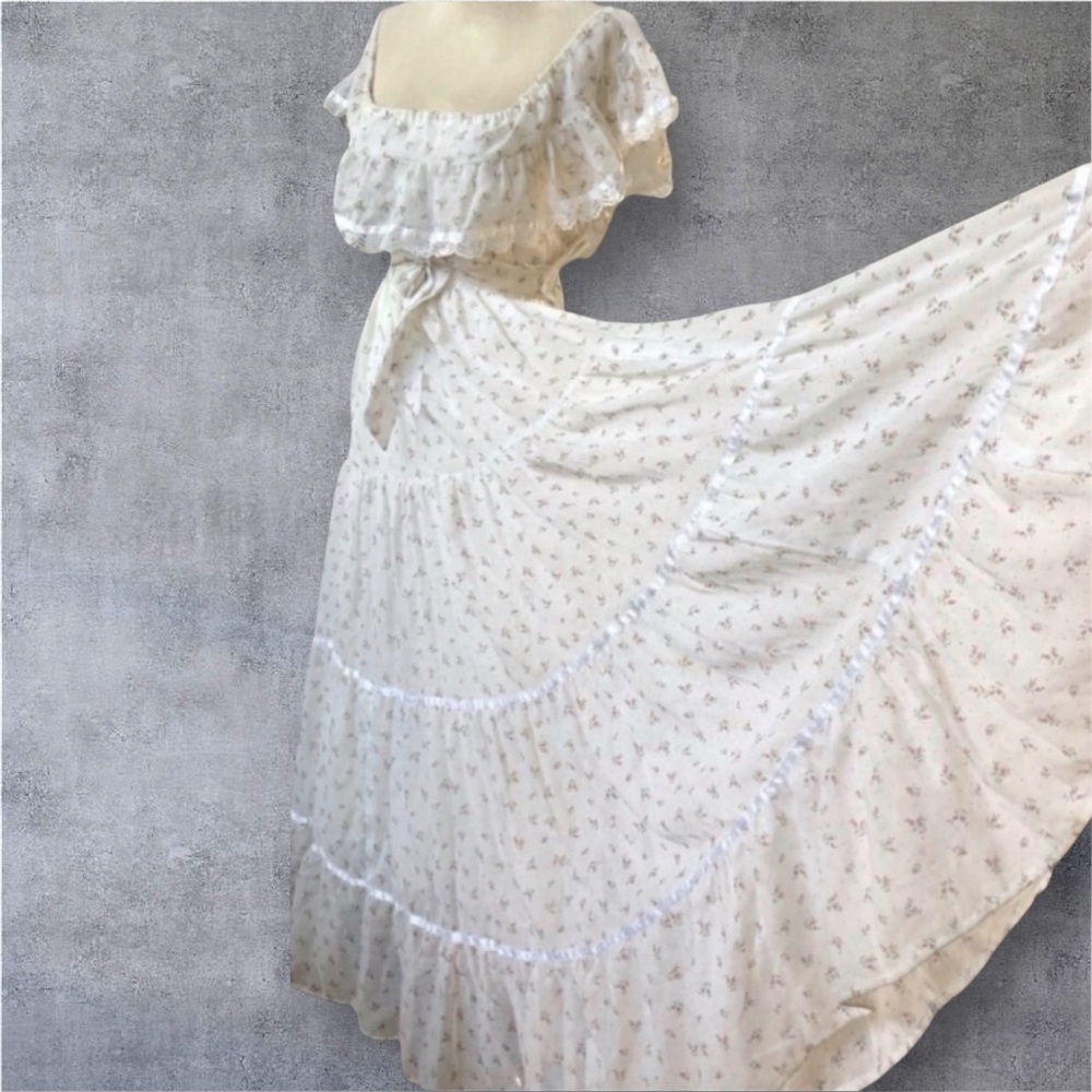 Gunne Sax by Jessica Maxi Prairie Cottage-core Off-shoulder Dress